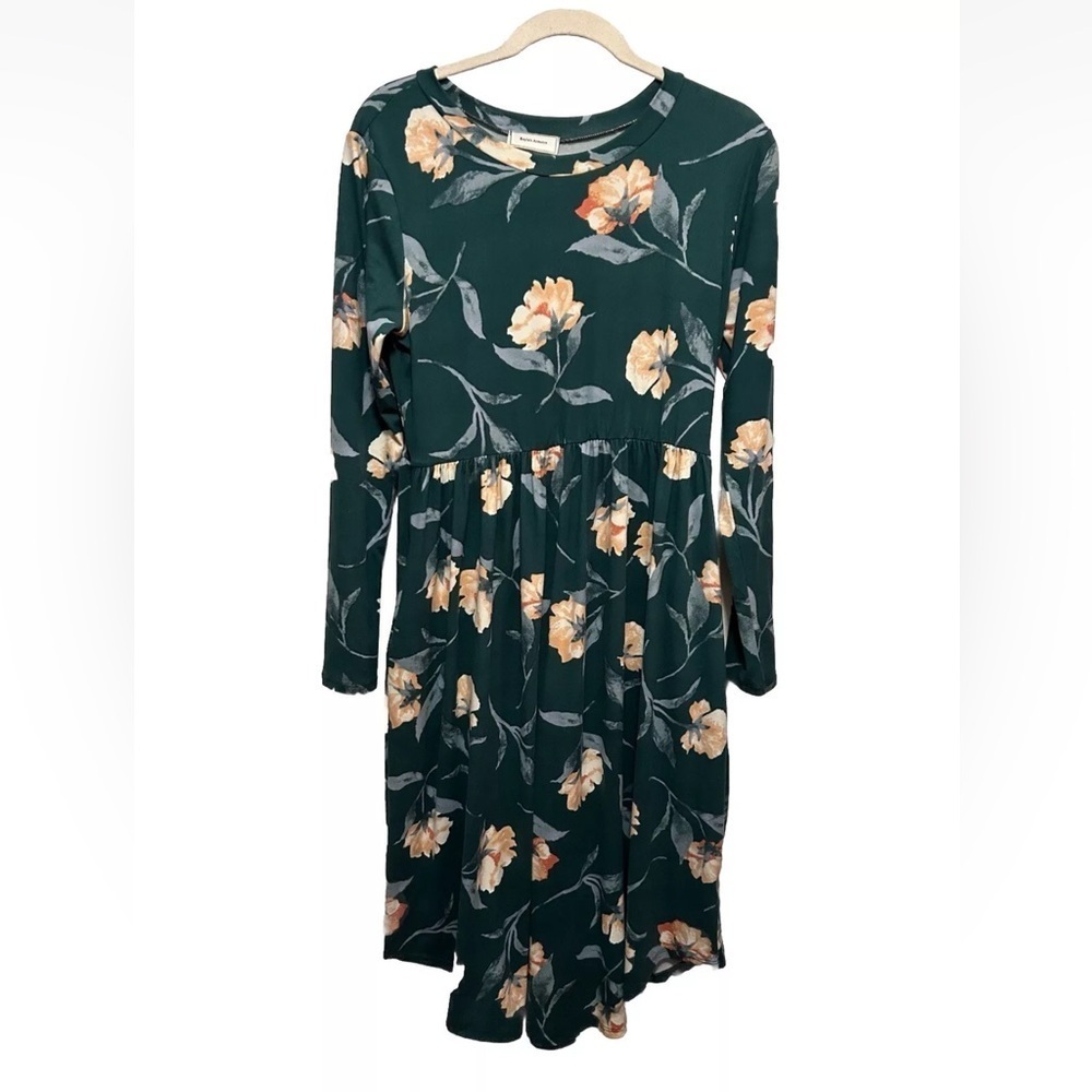 Kayla’s Armoire green floral midi swing dress women’s M cottagecore long‎ sleeve